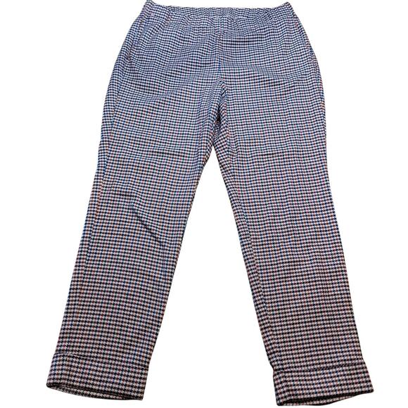 J.Jill Ponte Slim Leg Pants 12P Beige Red Blue Houndstooth EUC - Picture 1 of 13